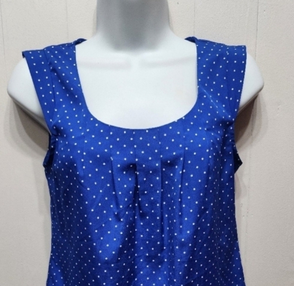 Candie's Sleeveless Blouse XS Blue Polka Dot Lightweight Casual Office B938